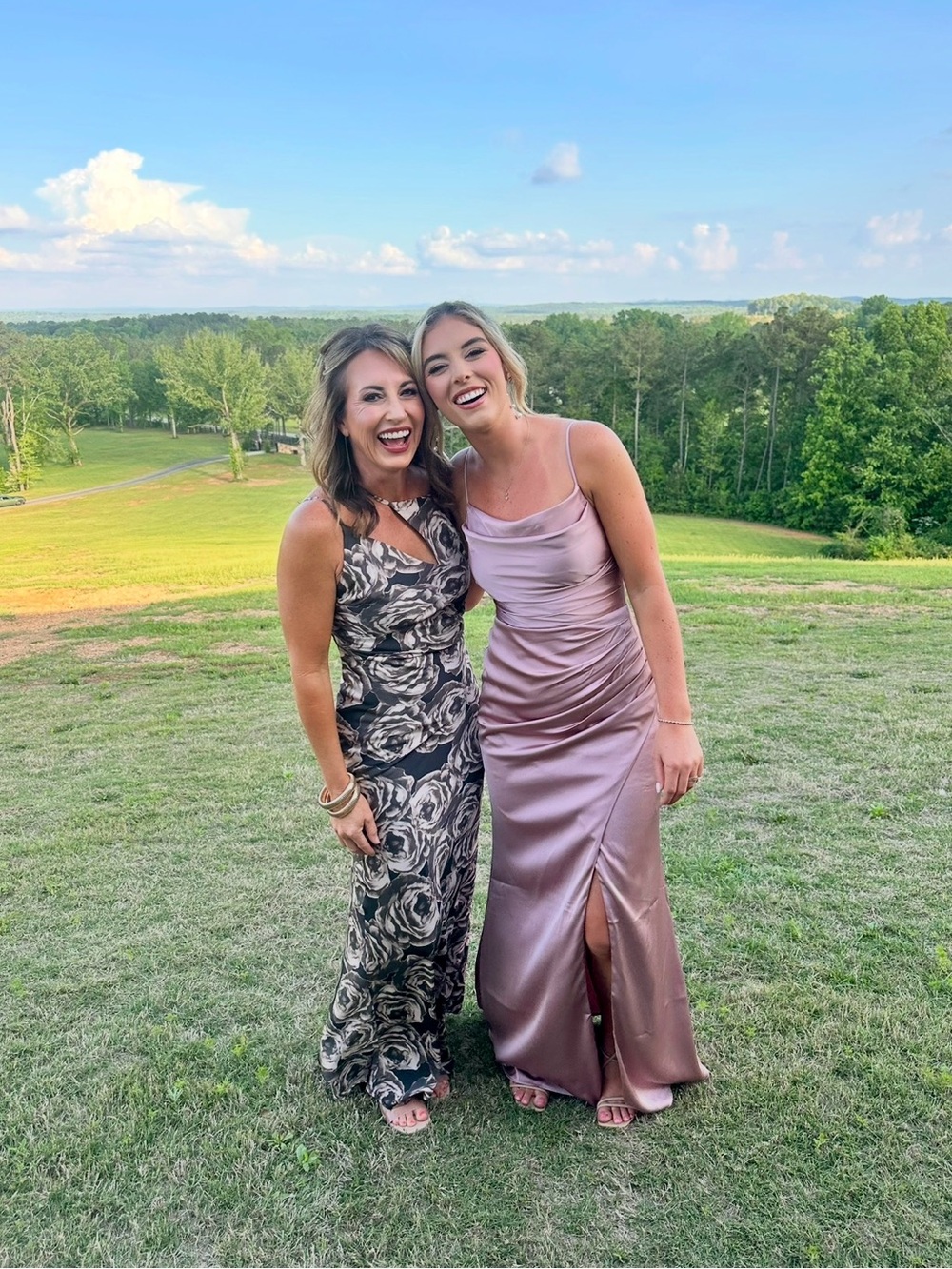 Emory Park Satin Floral Brown and Cream Maxi Dress